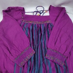 Fabindia India Women's Purple Boho Hippie Festival Flowy 3/4 Sleeve Top Large